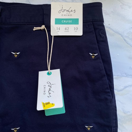 New! Joules Chino Cruise Shorts Bee Embroidered Navy Blue Cotton Blend Size 10 - Picture 2 of 12