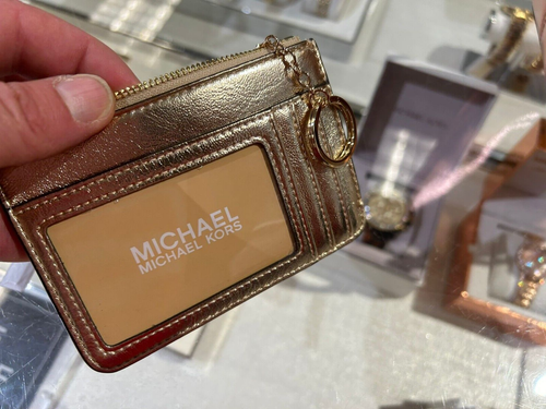 Michael Kors MK Small Keychain Ring Fob Coin Pouch Wallet Card Holder Pale Gold - Picture 2 of 7