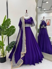 Ethnic Look Faux Georgette Purple Lehenga Choli And Dupatta For Women Wear