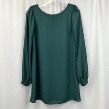 Lulus Womens Round Neck Pullover Green Long Sleeve Shift Dress Size XS