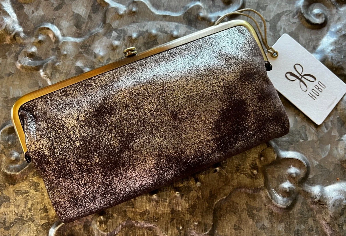 HOBO INTERNATIONAL LAUREN Leather Clutch Double Frame Wallet HEAVY METAL NWT