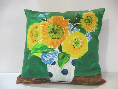 NEW Kate Spade Silk Throw Pillow Sunflower Floral Vase Green