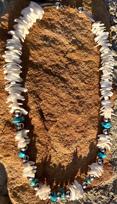 Navajo 20'' inch Turquoise and Shell necklace with plated sterling silver