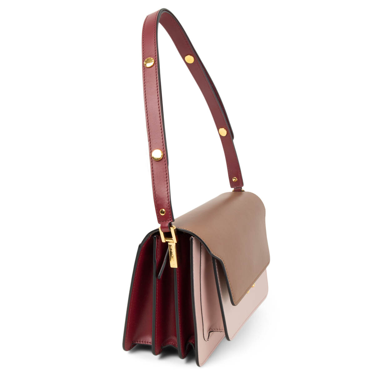 66101 auth MARNI pink brown burgundy leather TRICOLOR TRUNK MEDIUM