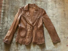 Gimo's Women's Brown Soft Lambskin Leather Blazer Jacket M 46 Italy SUPERB