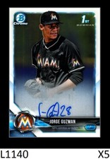 1-2018 BOWMAN CHROME PROSPECTS AUTO JORGE GUZMAN MARLINS QTY