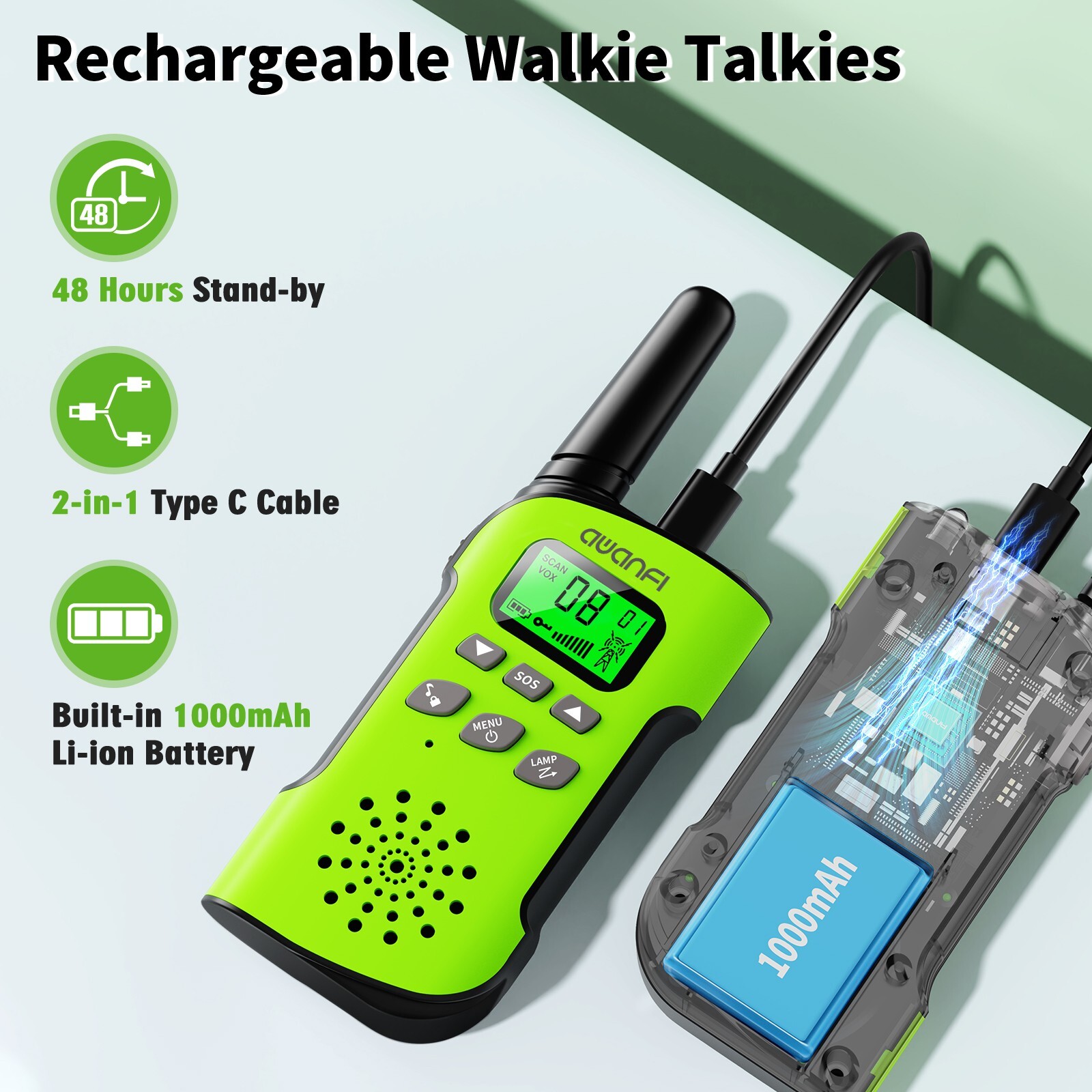 Walkie Talkie, AWANFI Walkie Talkies for Adults Kids, Rechargeable Two-Way Radio