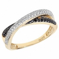 Crossover Ring Eternity Ring Black & White Ladies Ring Yellow Gold Wedding Ring Crossover Ring Eternity Ring Black & White Ladies Ring Yellow Gold Wedding Ring