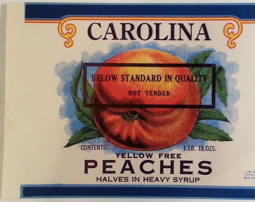 Original Vintage 1920's Carolina Peaches Tin Can Label W. P. Rawl Gilbert, S.C. - Bild 2 von 3
