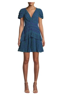 Self Portrait Blue and Green Polka Dot Chiffon Dress Size