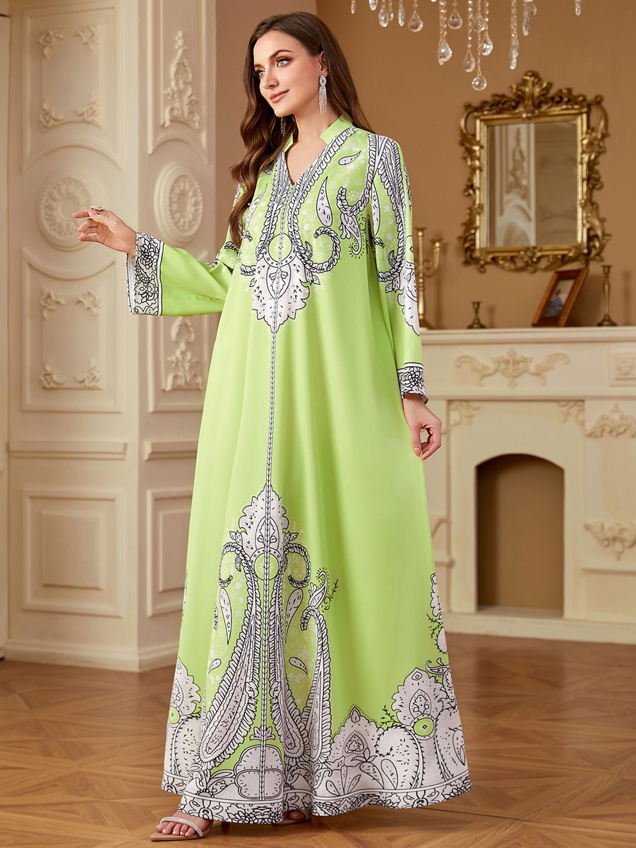Dubai Women Muslim Long Dress Printing Loose Robe Fashion Sleeve Maxi New |  eBay