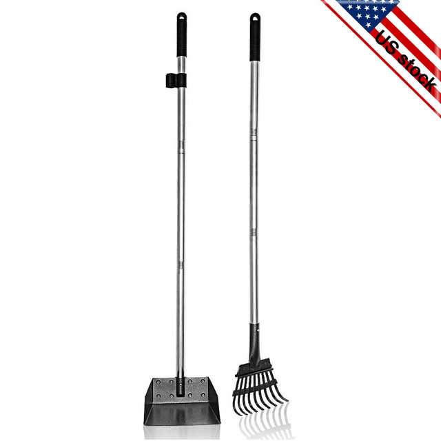 Dog Poop Tray and Rake Set Pet Waste Removal Scoop Long Adjustable Handle 9pcs for sale online