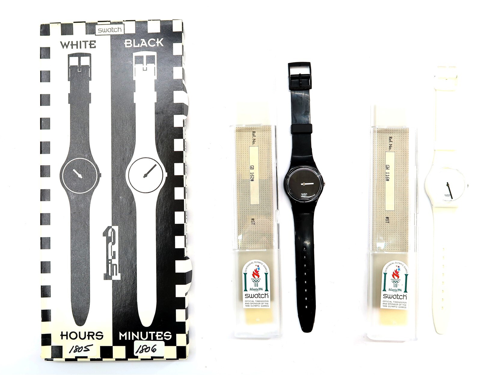 Swatch GZS10 Black Minutes White Hours Watch Boxed Set 1995 GW116 GB162