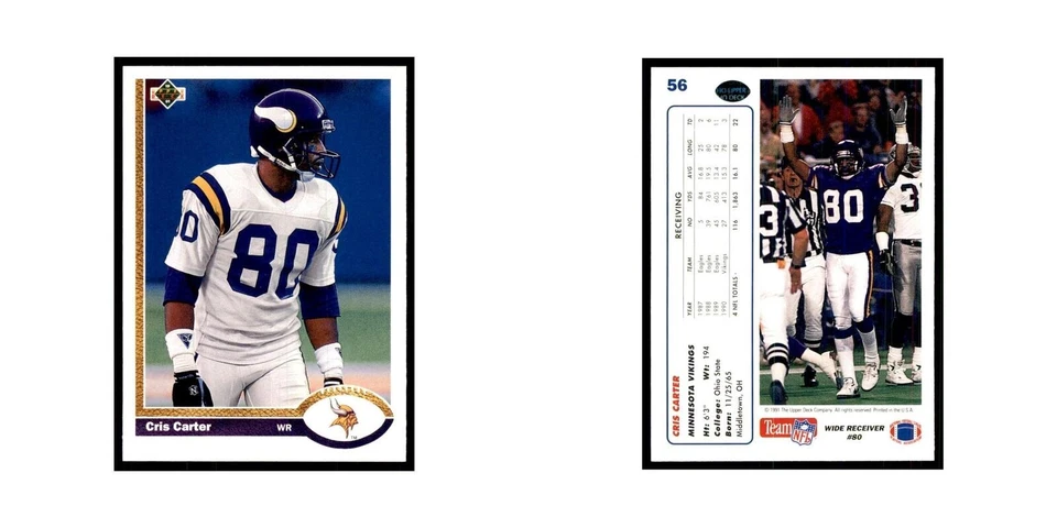 1991 Upper Deck Cris Carter Vikings #56 - Image 3 of 3