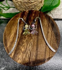 2 PC 3.5" Handmade Silver-tone Metal Hook Bookmark Set Beaded Charm Angel 57