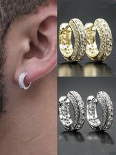 Silver Cubic Zirconia Hoop Earrings For Men Hip Hop Party Jewelry