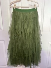 Love Poem Green Tiered Tulle Maxi Skirt Large Fairycore Whimsy Romantic