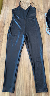 SEXY Damen Catsuit Ganzkörper Wetlook Overall Langarm Bodysuit Gr. L elastisch