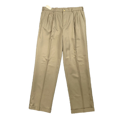 Van Heusen Pants Mens 36 Taupe Pleated Microfiber Comfort Stretch Cuffed Hem