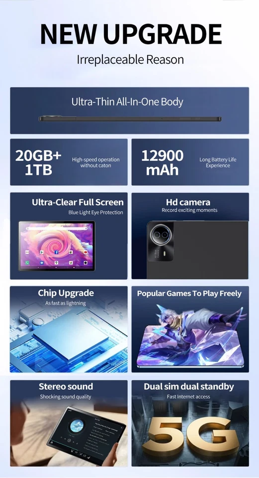 14 inch Tablet mobile phone Dual 4G/5G Network Android14 WiFi HD 256GB 512GB 1TB - Image 3 of 4