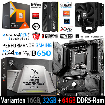 PC Bundle Ryzen 5 7500X3D MSI B650 Tomahawk Wifi mit 16, 32 + 64GB DDR5 Ram Kit