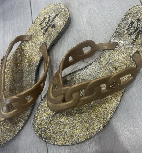 Women’s Vivienne Westwood gold glitter jelly flip flops Size 5-6 - Picture 6 of 8