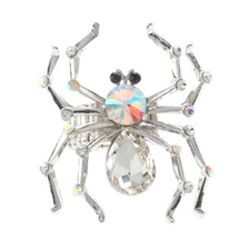 Silver Tone Metal Crystal Rhinestone Spider Stretch Ring R1341-SAB