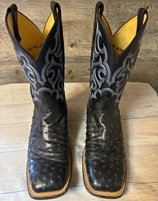 Justin Men's Black Leather Western Cowboy Boots Square Toe US 9.5 EE CZ882