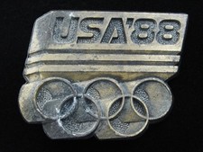 RG01140 VINTAGE 1988 USA OLYMPIC GAMES SPORTS COMMEMORATIVE BELT BUCKLE