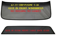 1967 - 1972 Chevy Pickup Flush Mount Windshield & Back Glass New Glue In No Mldg