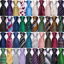 US Fast Shipping Mens Tie Paisley Striped Floral Solid Necktie Hankie Cufflinks