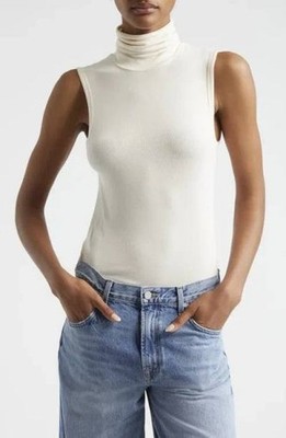 ATM Rib Sleeveless Turtleneck Top Irish Cream XS Modal Blend Luxe Style