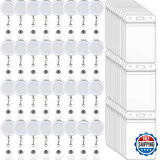 100 Pack Ret retractable Badge Reels with 100 Vertical ID Card Holders PVC Durab