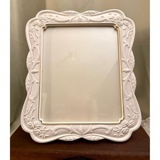 White Ceramic Rose Photo 8 x 10" Frame Ornate Gold Trim Tabletop Display