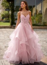 Hochzeit Gast Anlass Kleid Sommer Blumen Spitze Rosa Ballkleid Brautjungfer Event