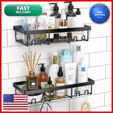 Moforoco Shower Caddy Shelf Organizer Rack Self Adhesive Black Bathroom Shelves