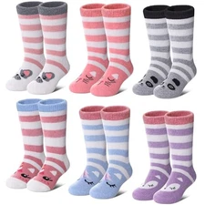  Kids Wool Socks For Toddlers Boys Girls Hiking Winter 4-7 Years Stripe Animal