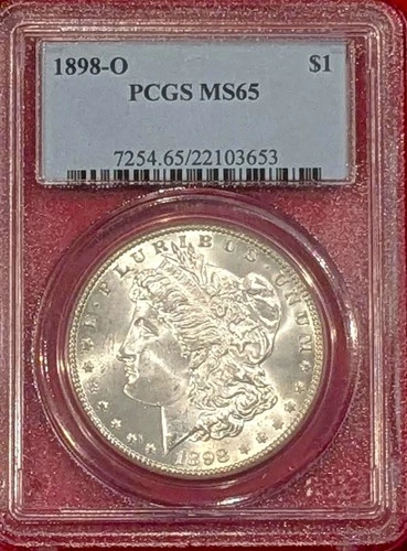 1898-O MORGAN SILVER DOLLAR GRADED AN MS65 BY PCGS WITH LIGHTED BOX