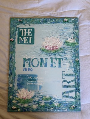 Hand-Painted Monet Inspired Water Lilies Vertical Canvas, Blue/Green