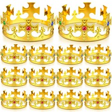 Quelay 12 Pcs King Crowns Gold Royal Crown, Cosplay Gold Cross