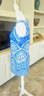 cobalt blue and white dress White Strapless Satin Midi Dress With Flower Print main image 0