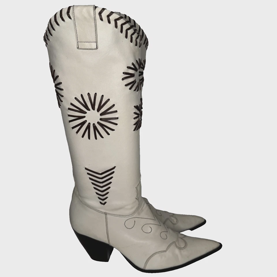 BCBGirls Botas Mujer Talla 8.5 Blanco Vaquero Hasta la Rodilla Punta Punta Cremallera Lateral Alta Foto 2 de 4