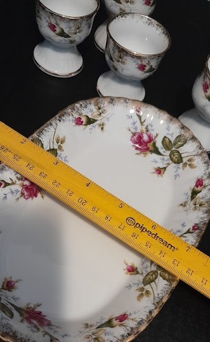 Set of 5 Vintage Chodziez Poland Porcelain Egg Cups & Dish with Roses - Picture 5 of 5