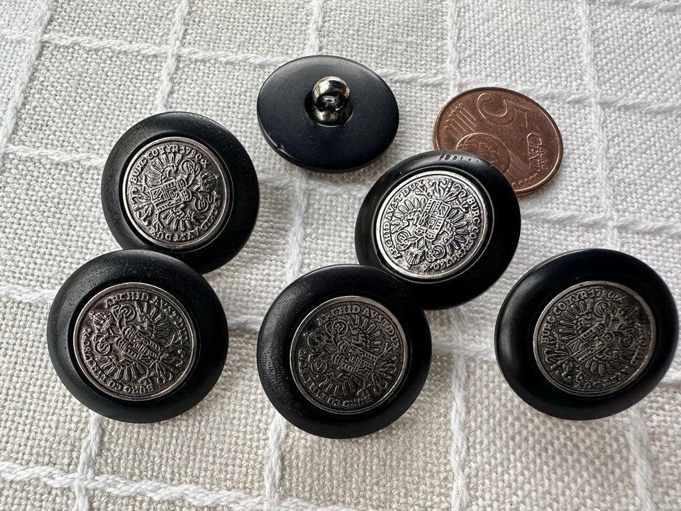 6 Knöpfe 23mm schwarz silber Wappen Ösenknopf Trachten knopf Ersatz - Bild 2 von 2