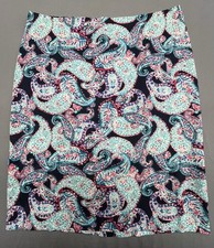 Talbots Pencil Skirt 10P Blue Paisley Cotton Stretch Preppy Coastal Artsy