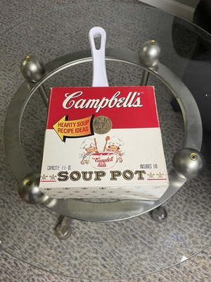 #ad Campbell#x27;s 1992 Soup Pot Campbell Kids Design Round White Red 1 1 2 qt. with Lid $20.00