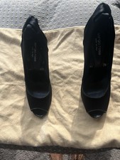 Sergio Rossi Black Peau de soie silk Peep Toe Stiletto Women's Size 38.5