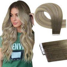 Full Shine Injection Tape Human Hair Extensions Medium Brown Fading A