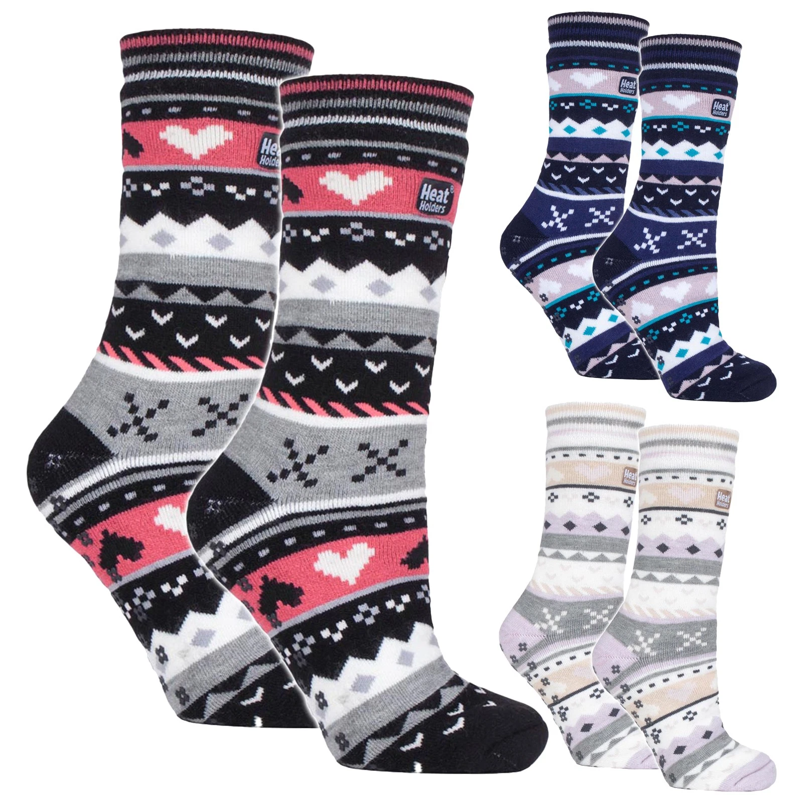 Heat Holders - 2 Pack Ladies Slipper Socks Non Slip Grippers Thermal