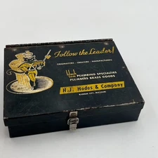 VTG HJ Hodes Co Metal Box Black Tom Cat Emblem Logo Advertising General Store